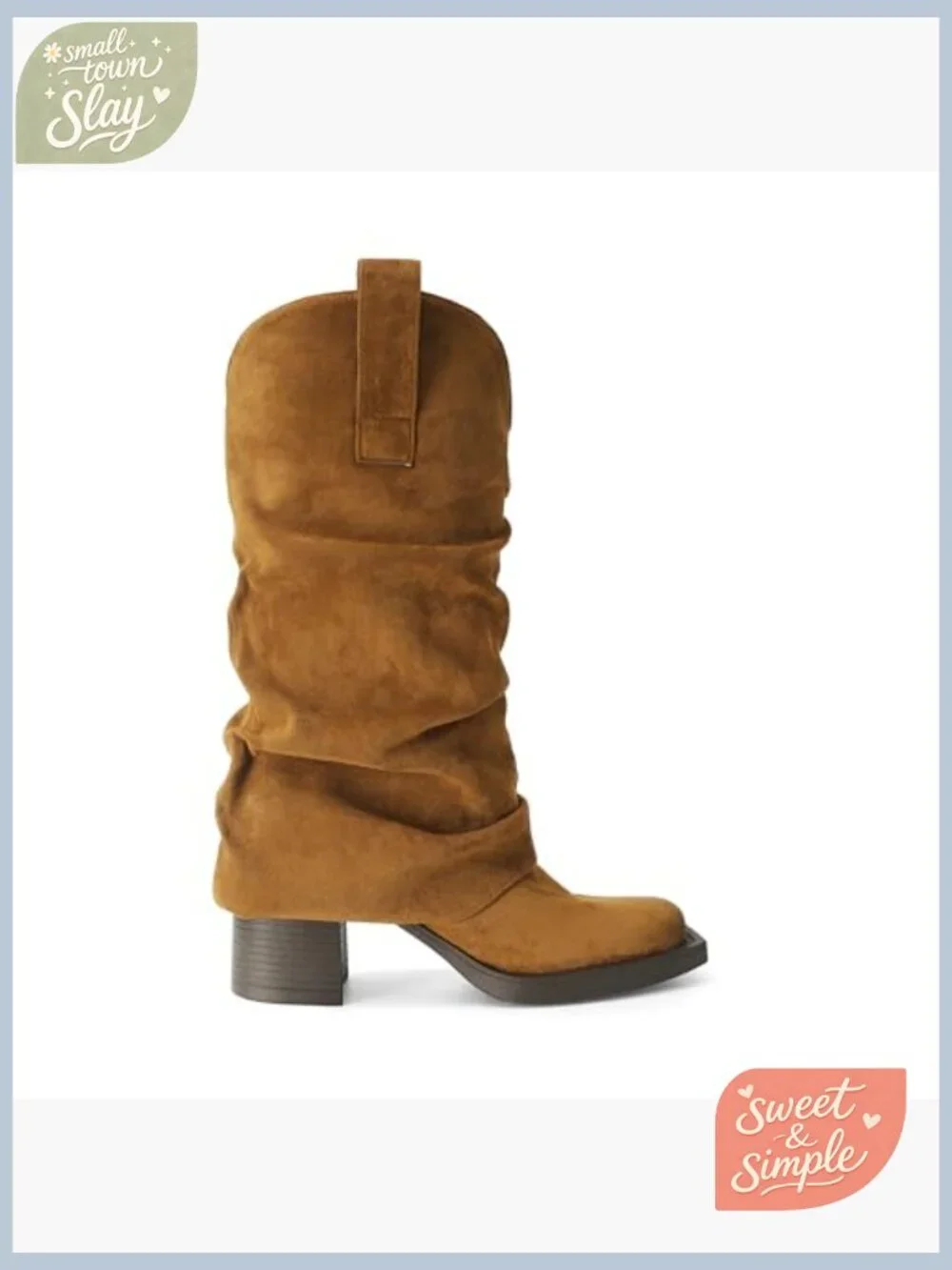 Faux Suede Fold Over Mid Calf Boots Square Toe Chunky Heel Pull On Booties - Picture 7 of 7